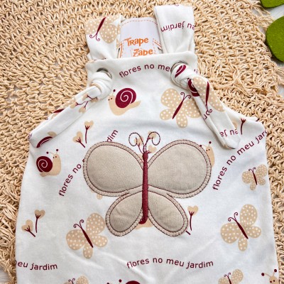  Jardineira Nózinho - Flores no Meu Jardim - Off White e Bordo